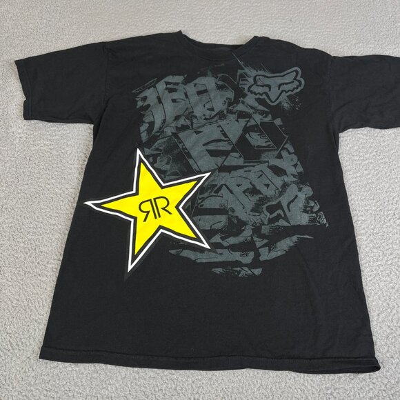 Fox  Rockstar T Shirt Medium Black Energy Drink Black Graphic Logo Star - Picture 1 of 6